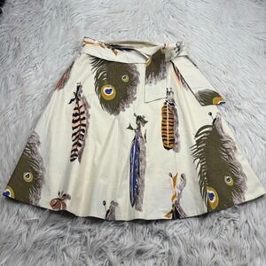 Vintage Y2K Anthropologie Odille Women's 4 Peacock Feather A-Line Skirt Twee